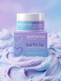 Cloud Butter whipped body cream jar placed on creamy pastel texture showing soft whipped consistency by Skintuition Cosmetics