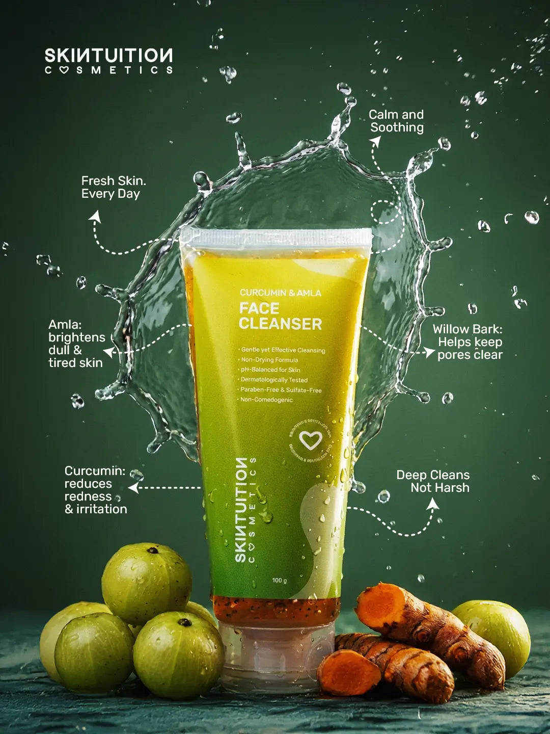 Skintuition Cosmetics Amla & Curcumin face cleanser with turmeric and amla ingredients for oily and acne-prone skin