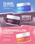 Skintuition Cosmetics whipped body cream collection featuring Cloud Butter, Berry Fluff and Marshmallow Dream variants for soft hydrated skin